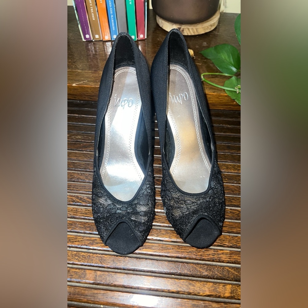 Impo Black‎ Peep-Toe Lace Heels